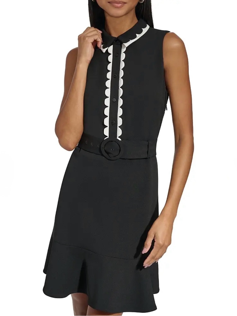 Karl Lagerfeld Paris Scallop Trim Belted Flounce Dress NWT Size 8